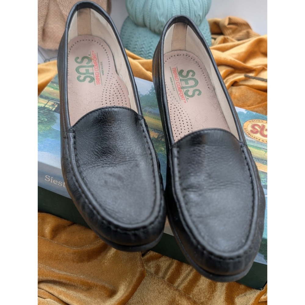 SAS Simplify Black Leather Loafers 10 S Slim Moccasins Tripad Comfort Shoes Box